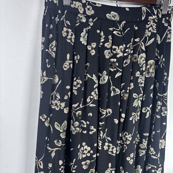 VTG Briggs New York Floral Midi Skirt Y2K Elastic Waist Black Cottagecore sz 14 - Picture 10 of 14